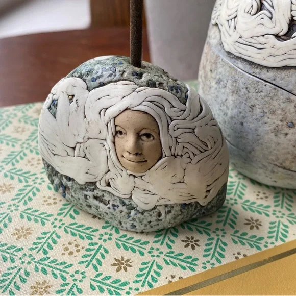 Incense Burners Handcrafted Porcelain Ceramic Art with Faces EUC - Picture 2 of 16